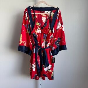 INC International Concepts XXL Red‎ Floral Print Robe & Chemise Set NWT